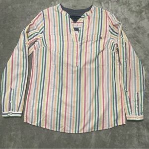NWT Tommy Hilfiger Pullover V-Neck Striped Top Long Sleeve Size Medium Multi